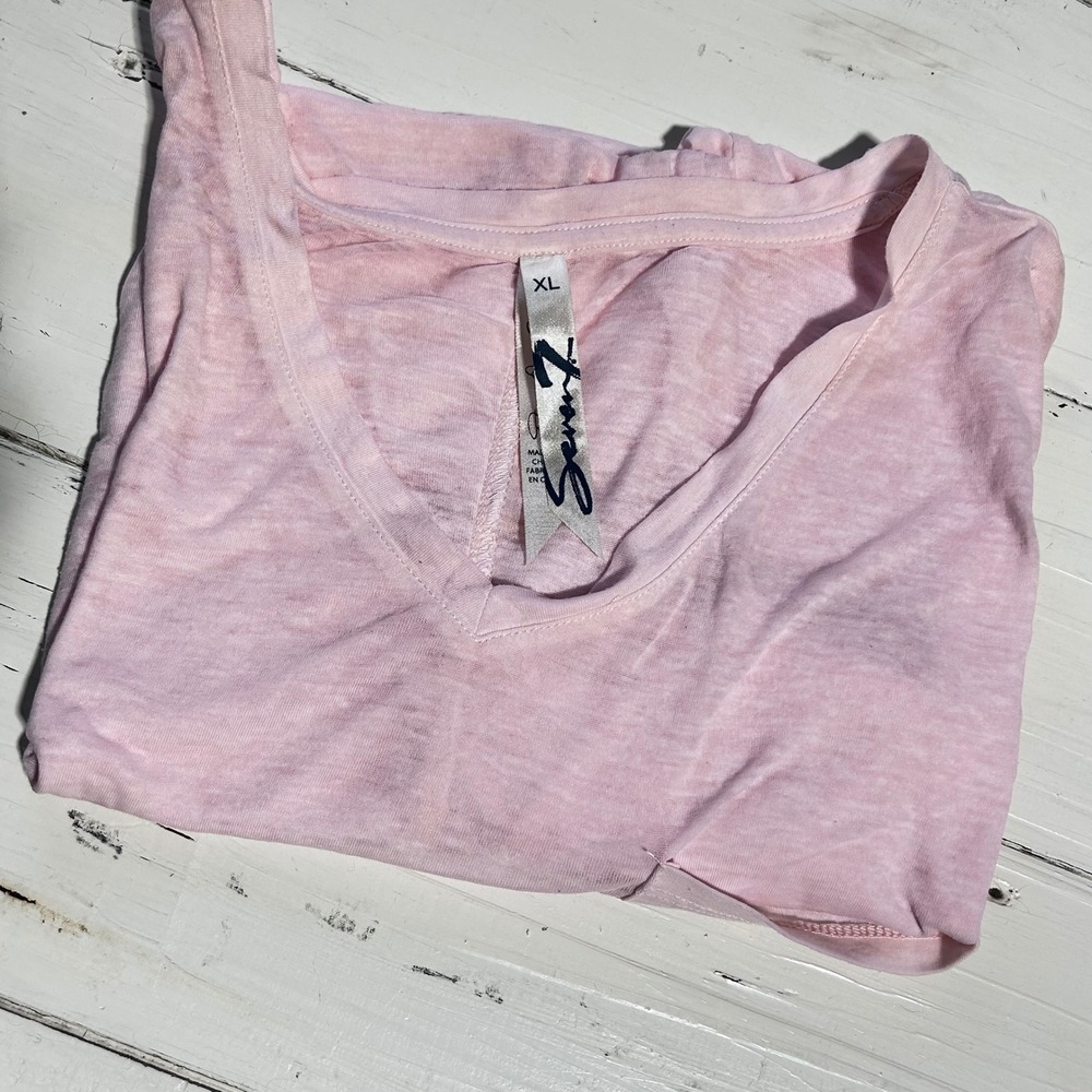 Seven7 Women XL Pink Cold Shoulder V-Neck Slub Knit Pocket‎ T-Shirt Top